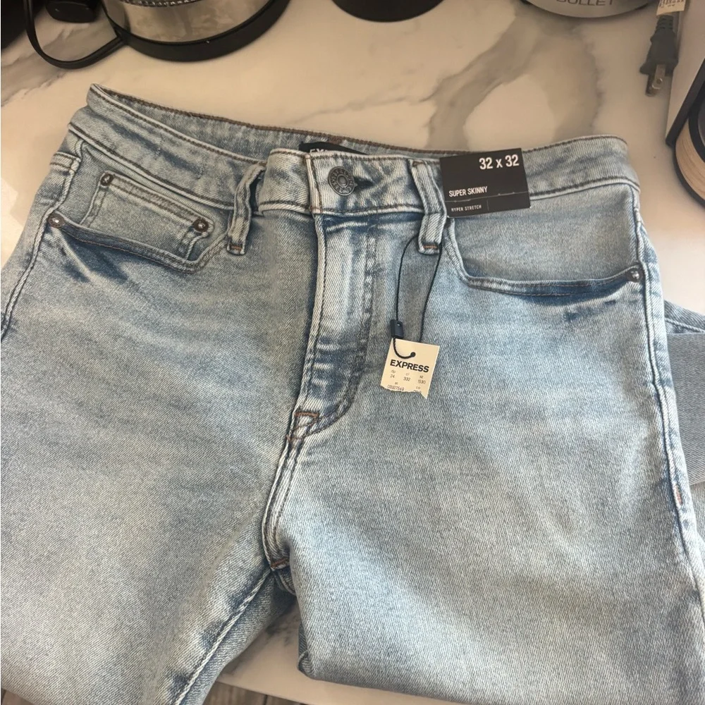 Express Light Blue Super Skinny Jeans - Picture 2 of 4
